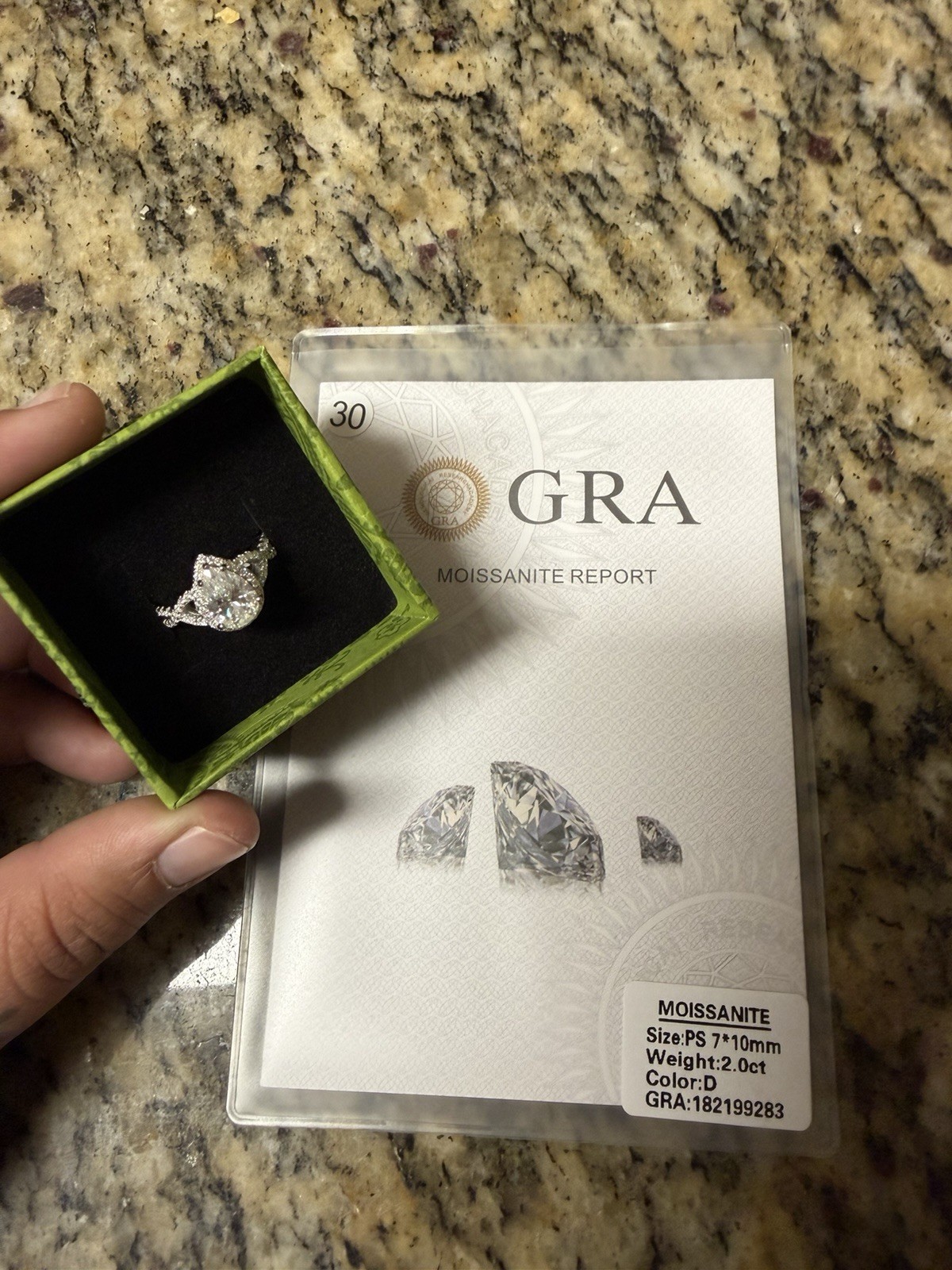 925 White Gold Pear Moissanite Halo Ring 2.0ctw GRA Size 7 7x10mm