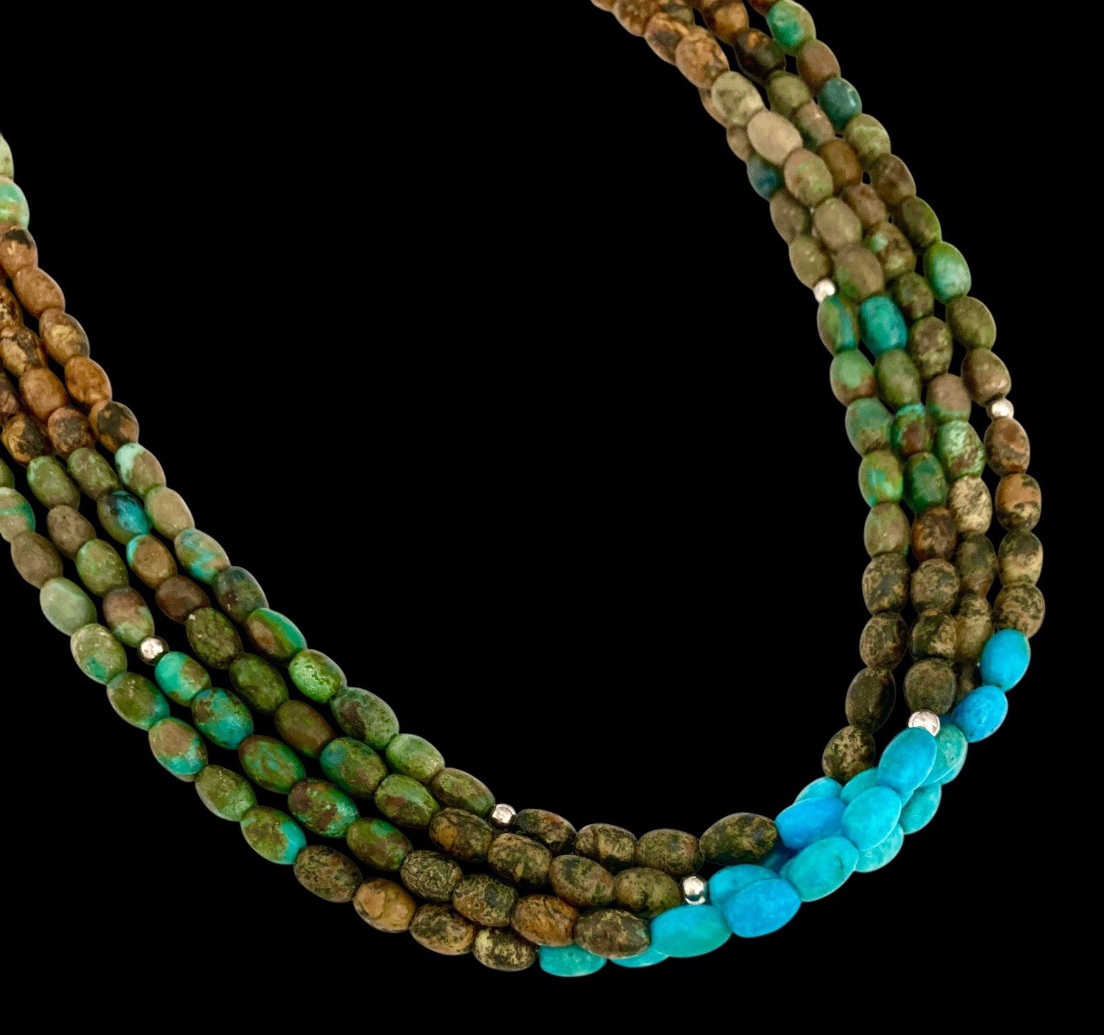 JAY KING~MINE FINDS Sterling Silver 4 STRAND TURQUOISE & JASPER Beaded Necklace