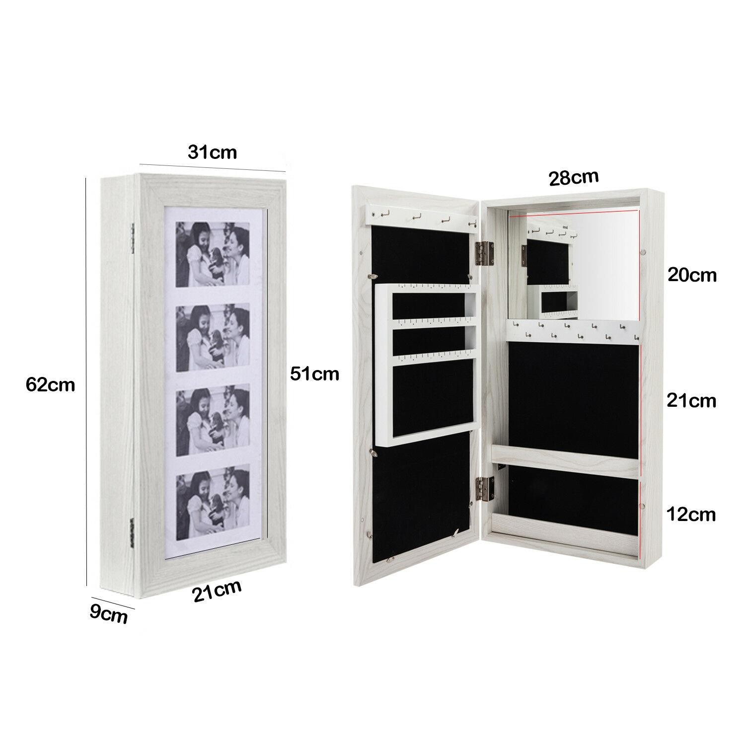 Hanging Wall Mount Photo Display Jewelry Armoire Cabinet Organizer Box W/ Mirror