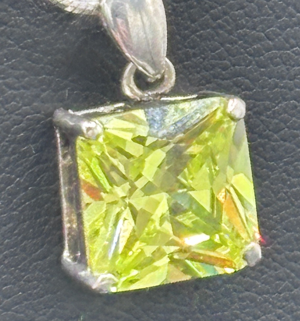 Sterling Silver 925 Lime Green Square CZ Pendant Necklace Box Chain Chartreuse