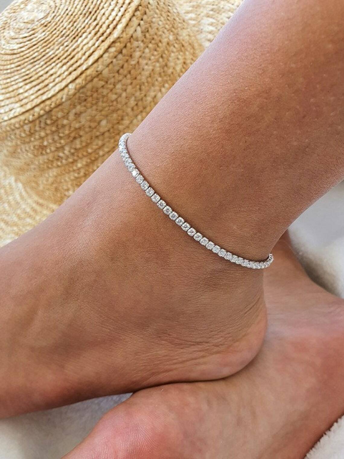 Christmas Gift 3Ct Simulated Diamond Women’s Tennis Link 8″ Anklet 925 Silver