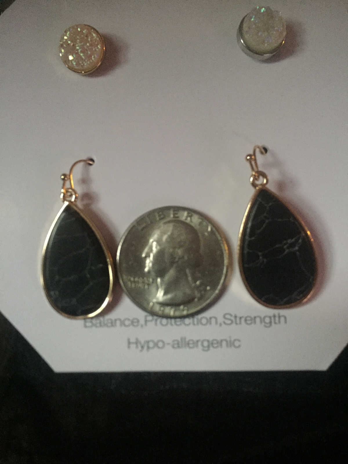 1 Pair Black Onyx 925 Sterling Gold Dangle Earrings Jewelry
