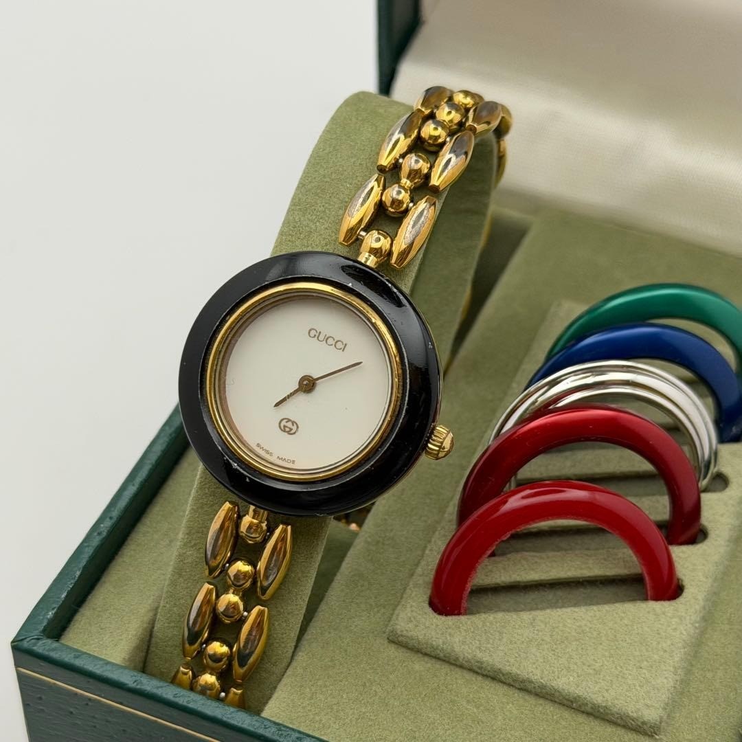 GUCCI 1100-L 11/12.2 Change Bezel Watch w/ Box 6 Bezels (Silver) – Working8
