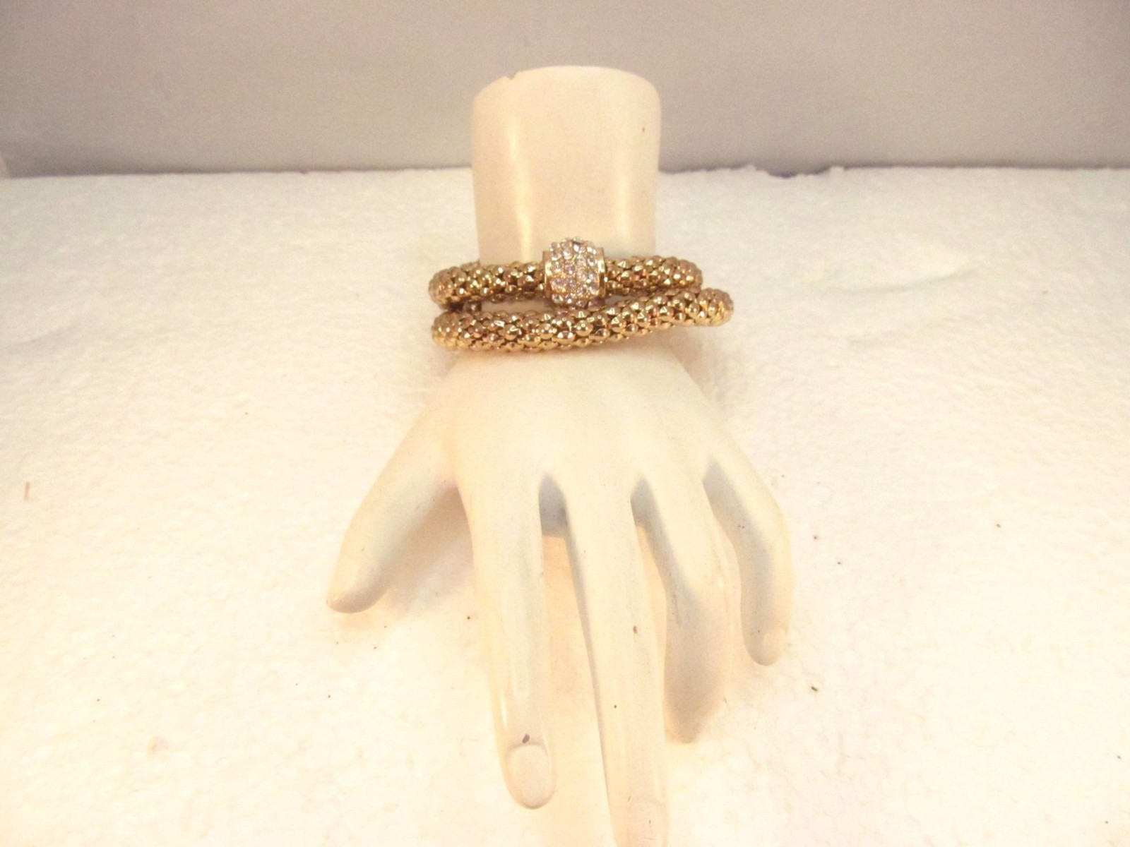 Gold Tone Stretch Metal Mesh Tube Rhinestone Bracelet 2 Piece Lot
