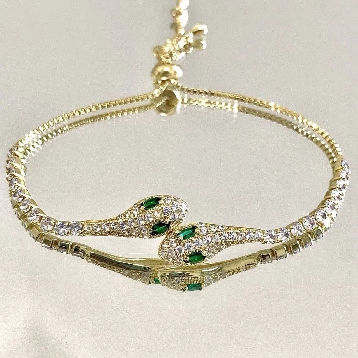 Elegant Fashion Cubic Zirconia Geometric Snake Adjustable Slider Tennis Bracelet