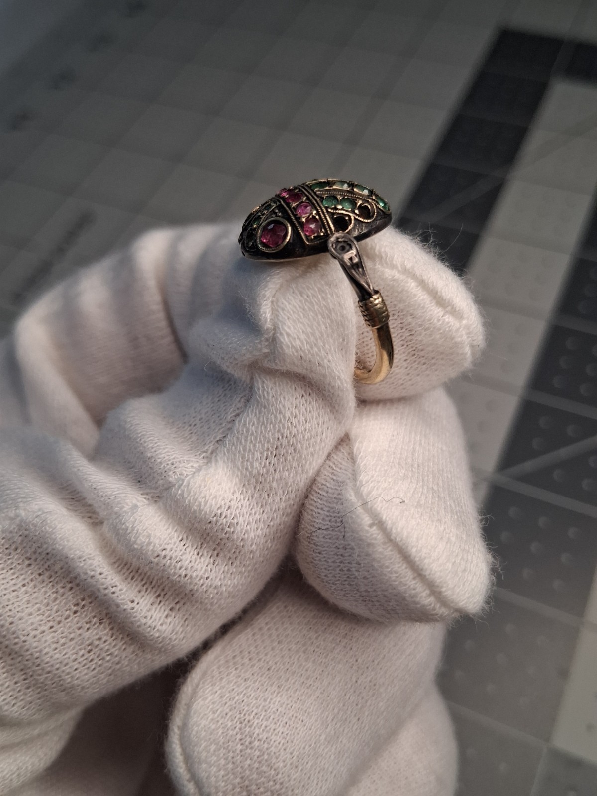 Antique 18k Rubies/Emeralds/Diamonds Scarab Flip Ring