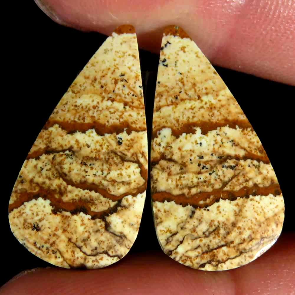 13.90Cts.100%Natural Designer Picture Jasper Pair Pear Cab 12x24x3mm Gemstone