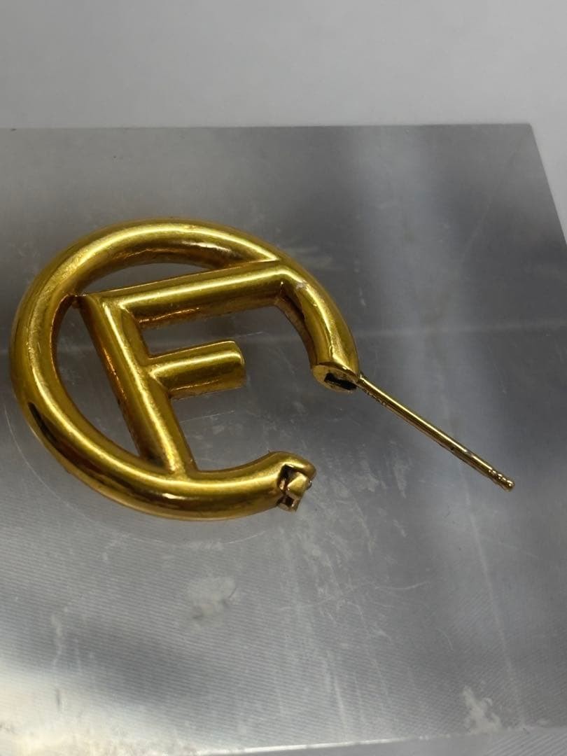 FENDI F Is Fendi Hoop Earrings Logo Gold Tone Pair Women’s Accessories Japan NM