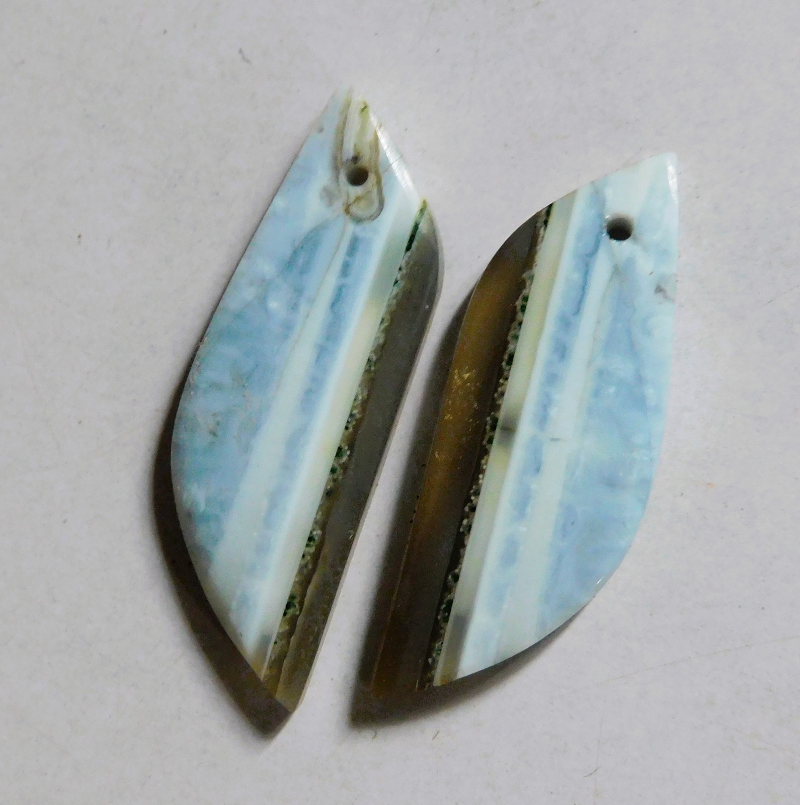 19.25 Cts Natural Blue Opal Drilled Cabochon Match Pair Gemstone 31.6X10.6MM