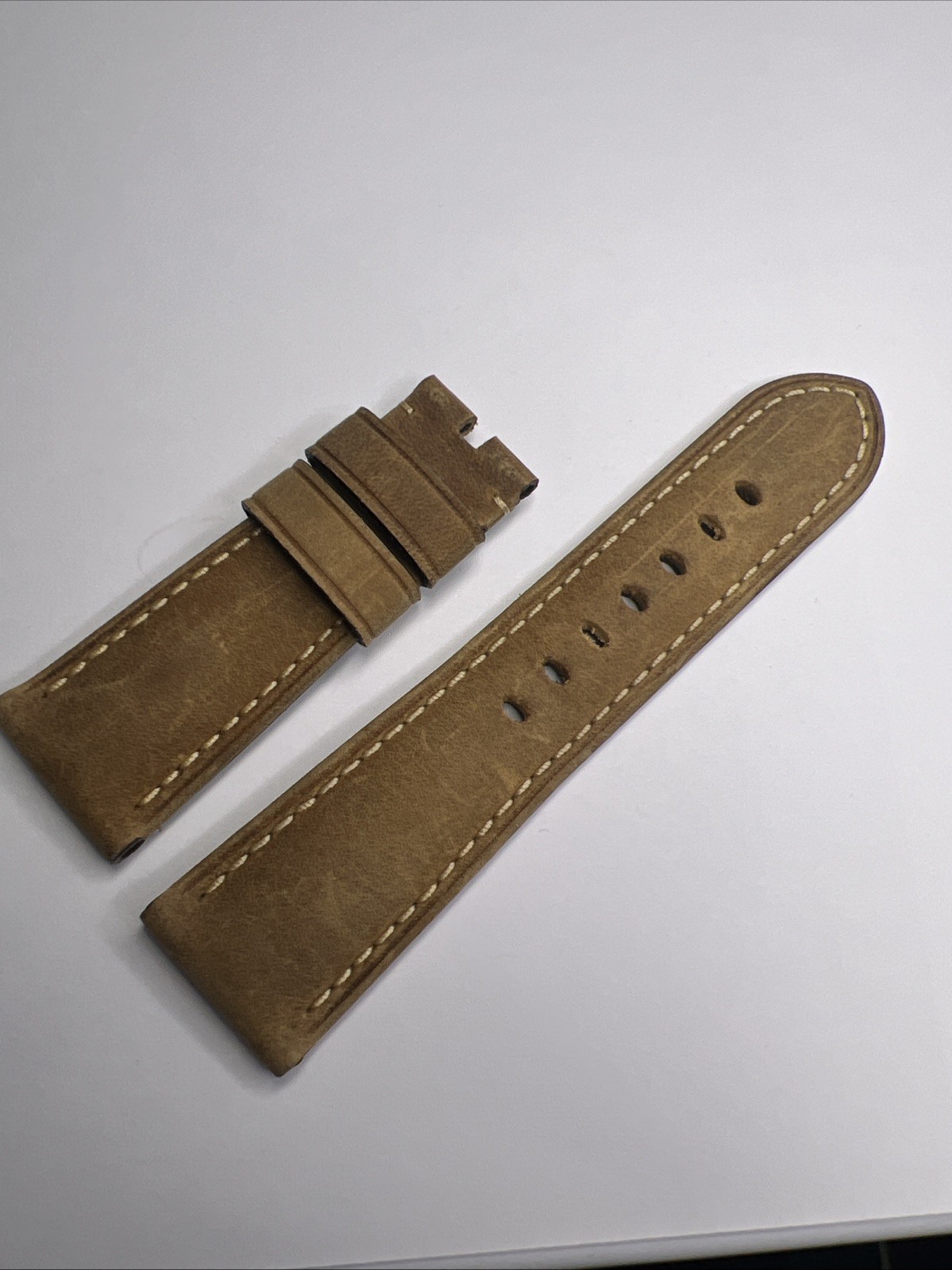 Panerai 26mm x 22mm Tan Light Brown Leather Strap Band w/ Ivory Stitching