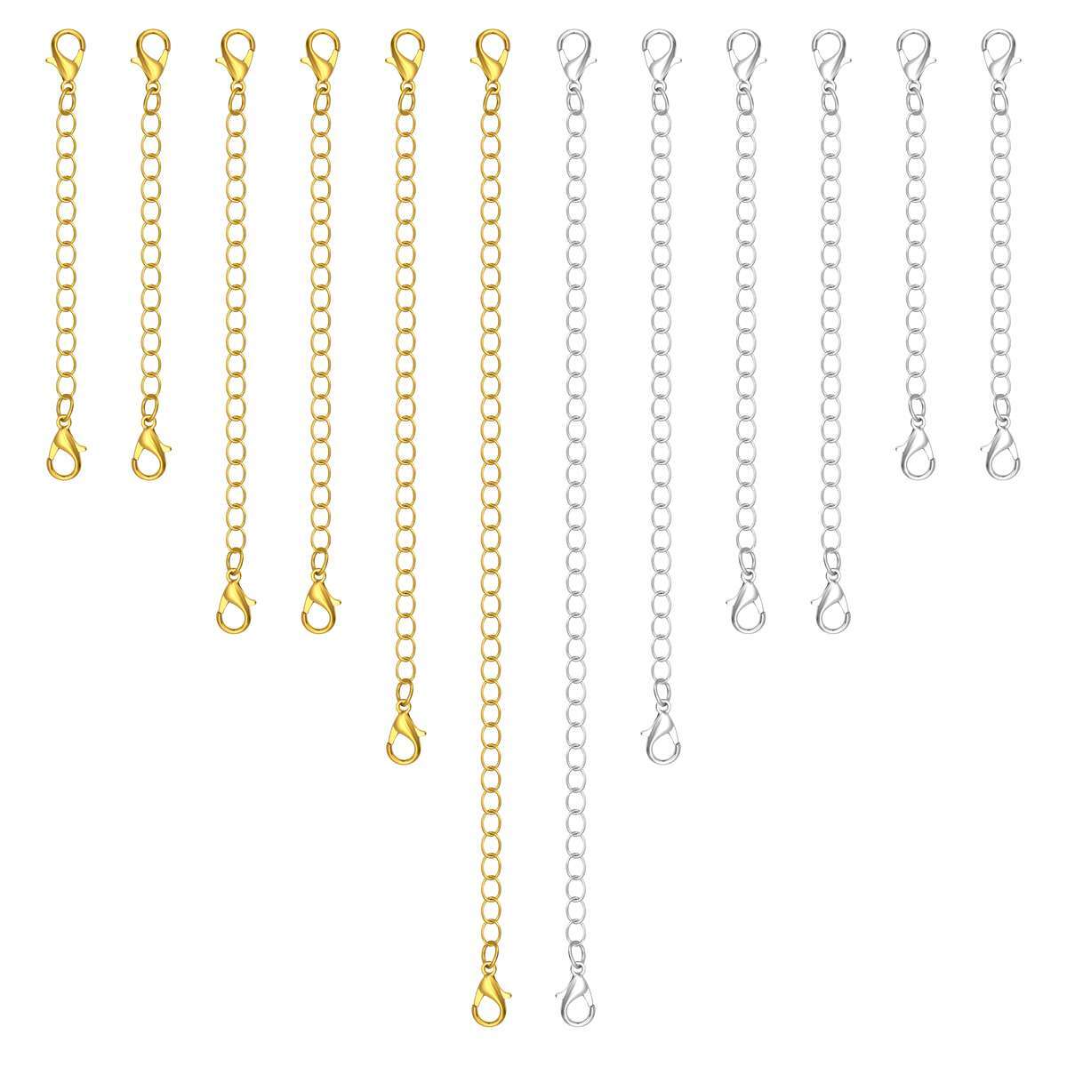 12 Pcs Extender Safety Chain Extender Necklace Bracelet Lobster Lock 2″ 3″ 4″ 6″