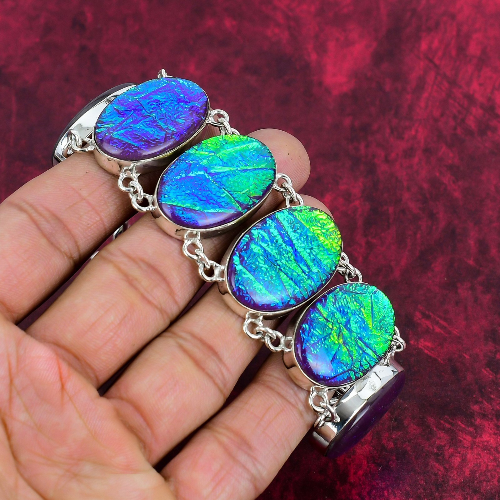 Pink Australian Triplet Opal Handmade 925 Sterling Silver Jewelry Bracelet Gifts