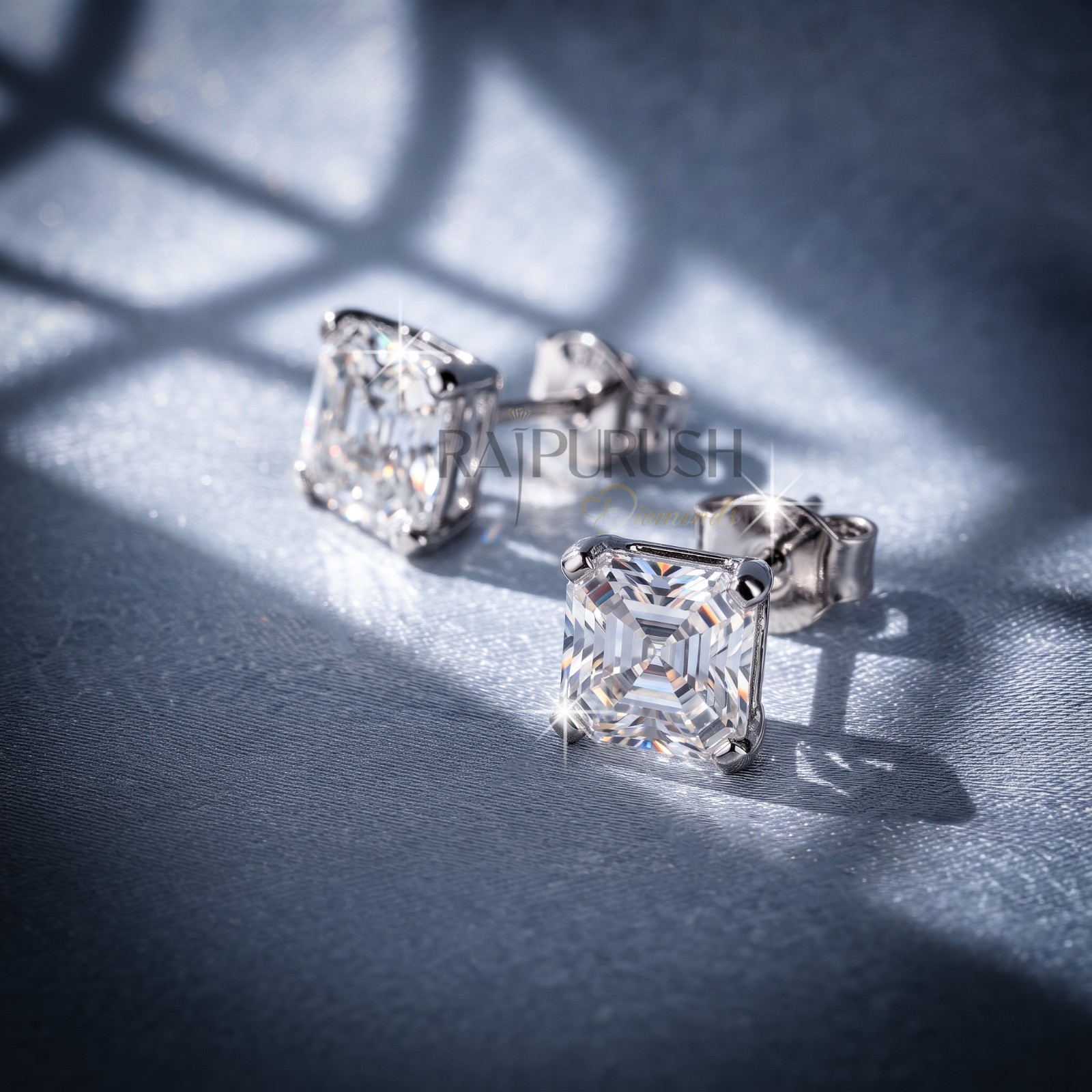 VVS Moissanite Asscher Cut Stud Earrings gold plated over 925 Silver for women