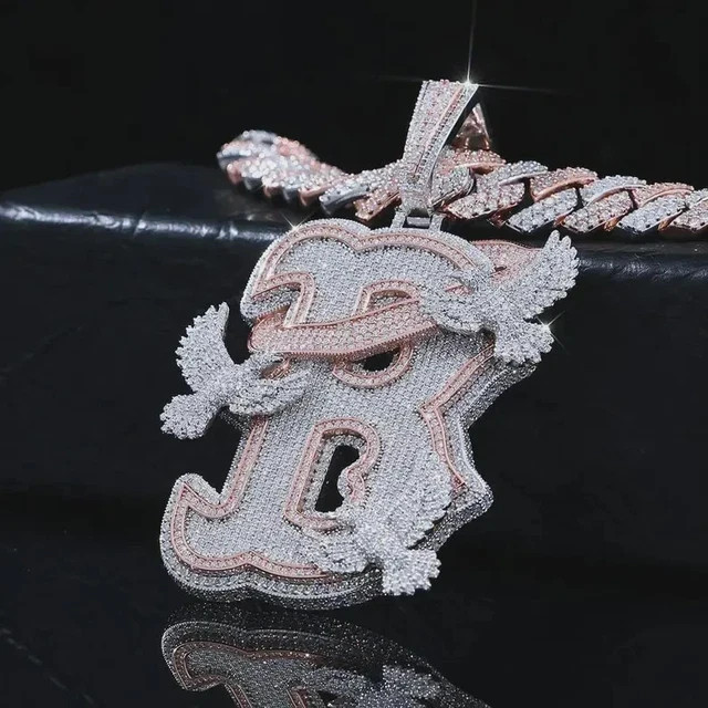 4 Ct Round Real Moissanite 14K Rose Gold Plated Hip Hop Custom Letter Pendant