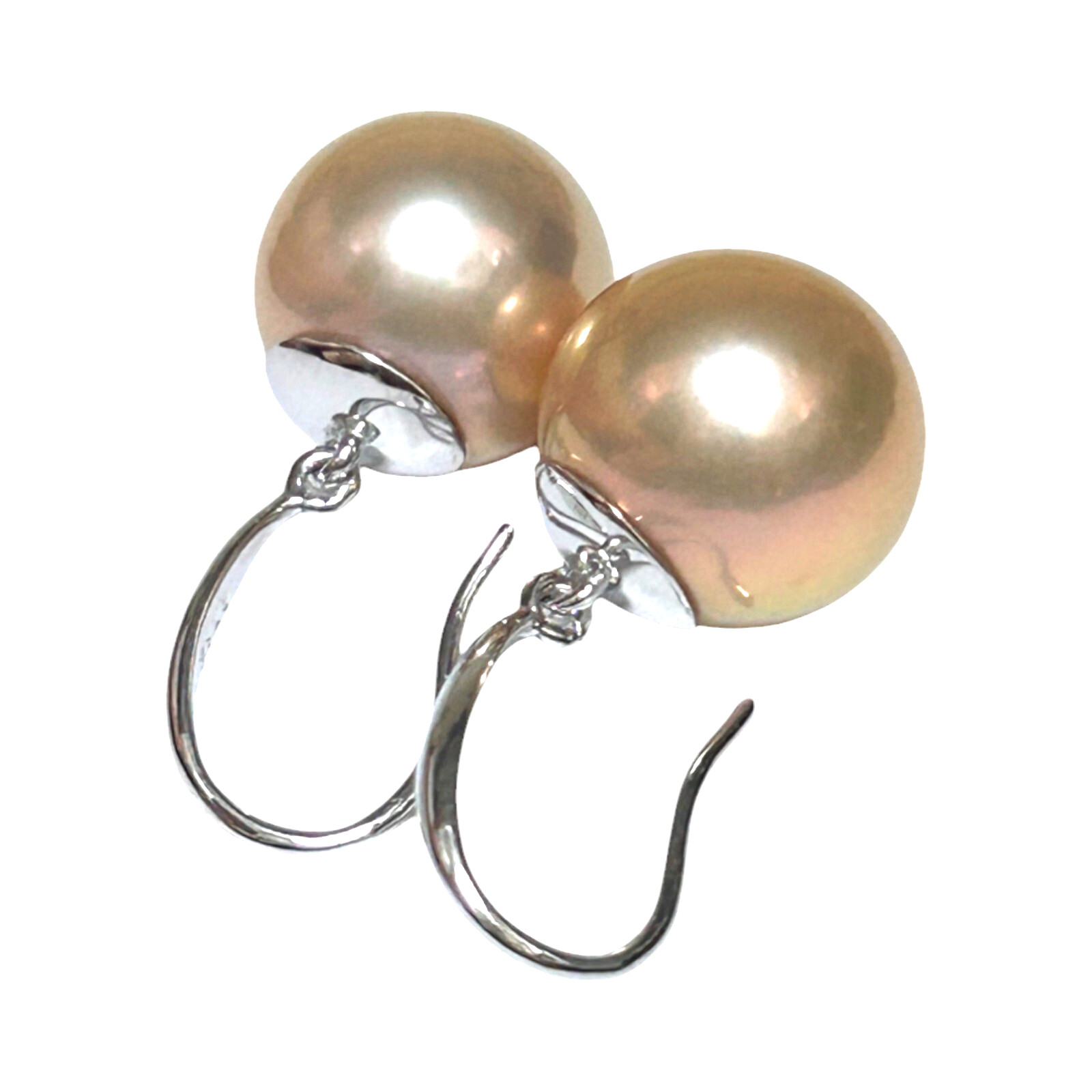 Massive 12.3mm Violet Rose Spherical Edison Farmed Pearl Drop Hook Earrings