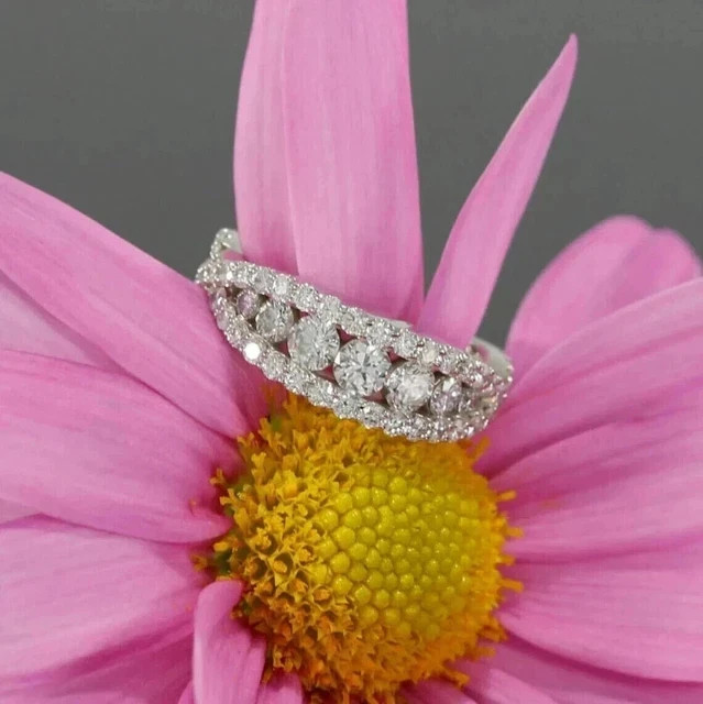 2.00CTW Round Lab Created Diamond Solid 14K White Gold Eternity Band Ring.