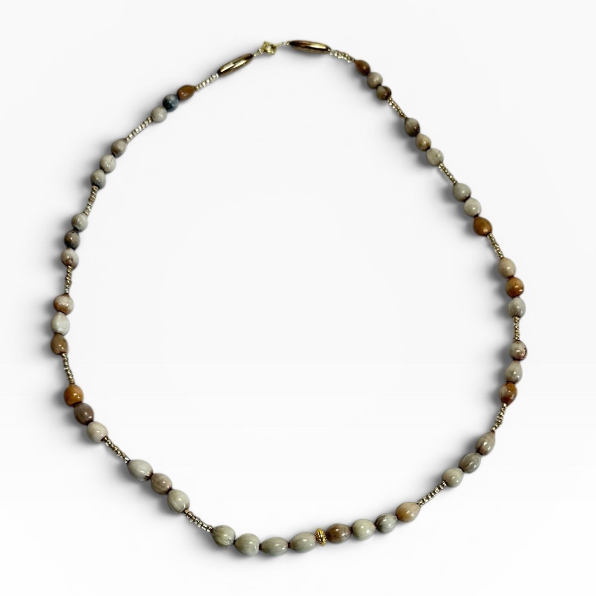 Job’s Tears Beaded Necklace 25″ Grey Tan Boho Organic