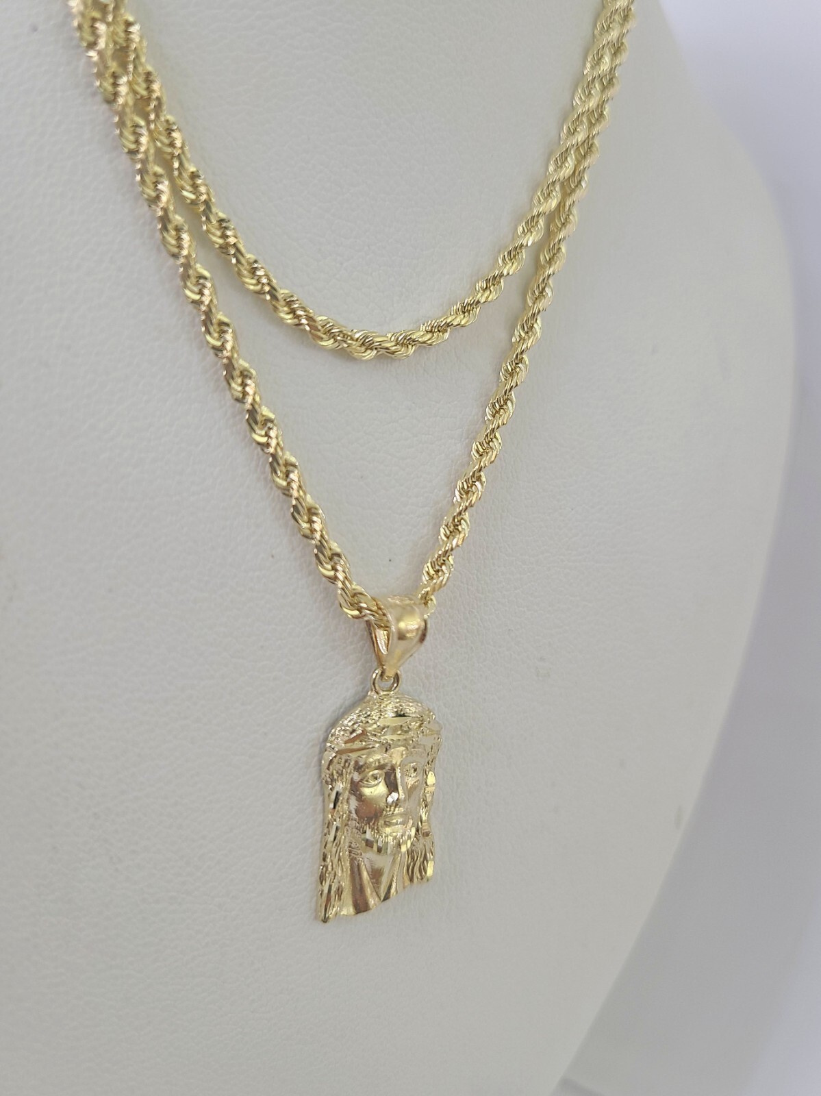 10k 2.5mm Rope Chain Jesus Head Pendant 18″-30″ Yellow Gold Set Charm Necklace