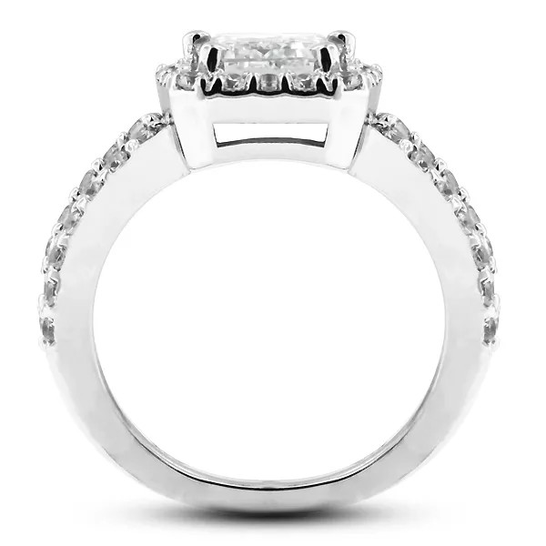 Side Stone Engagement Ring Platinum Halo 3.51 CT Emerald Lab-Grown Diamond F SI1