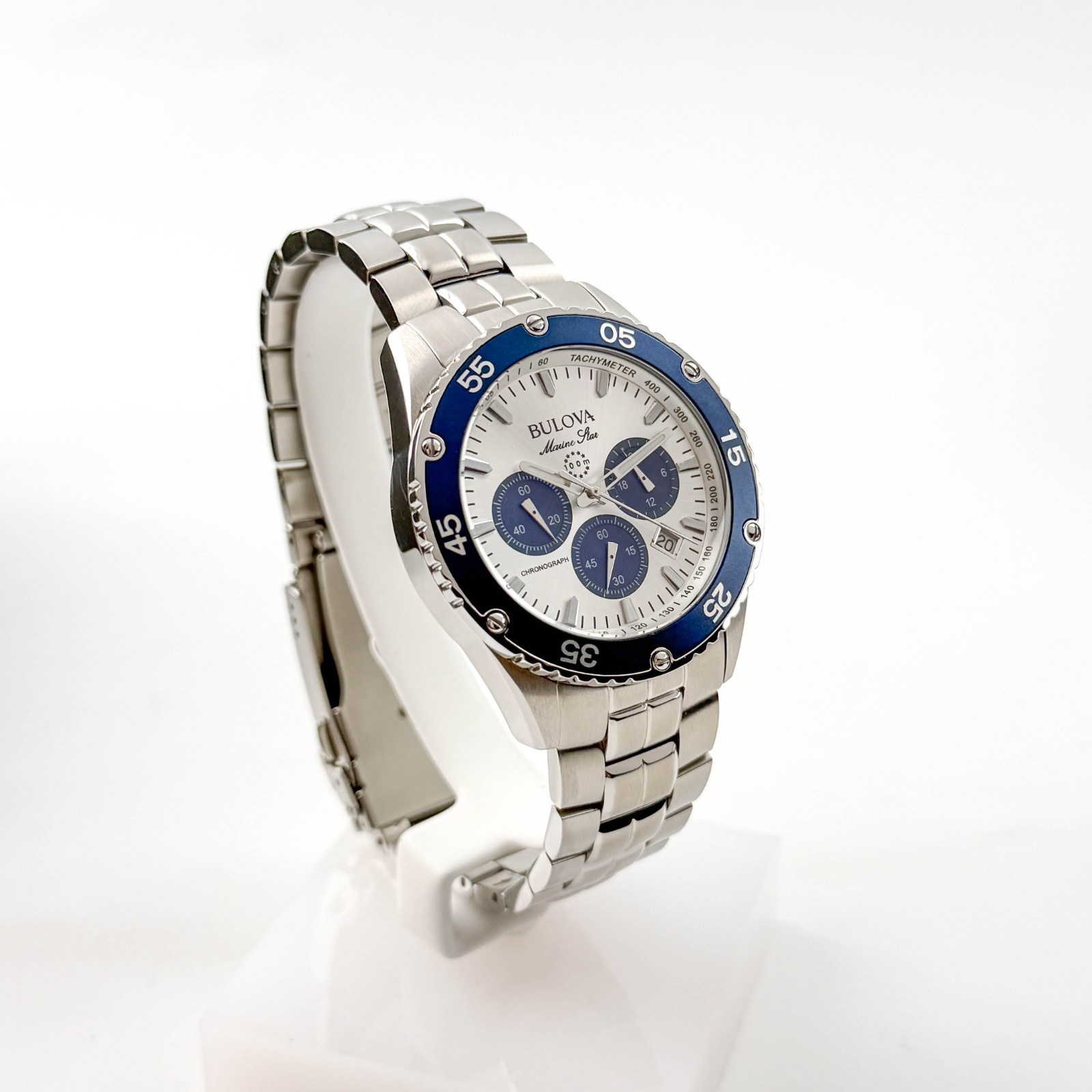 Bulova Marine Star 98B423 Chronograph Silver-White Dial Men’s Quartz Watch 41.5M