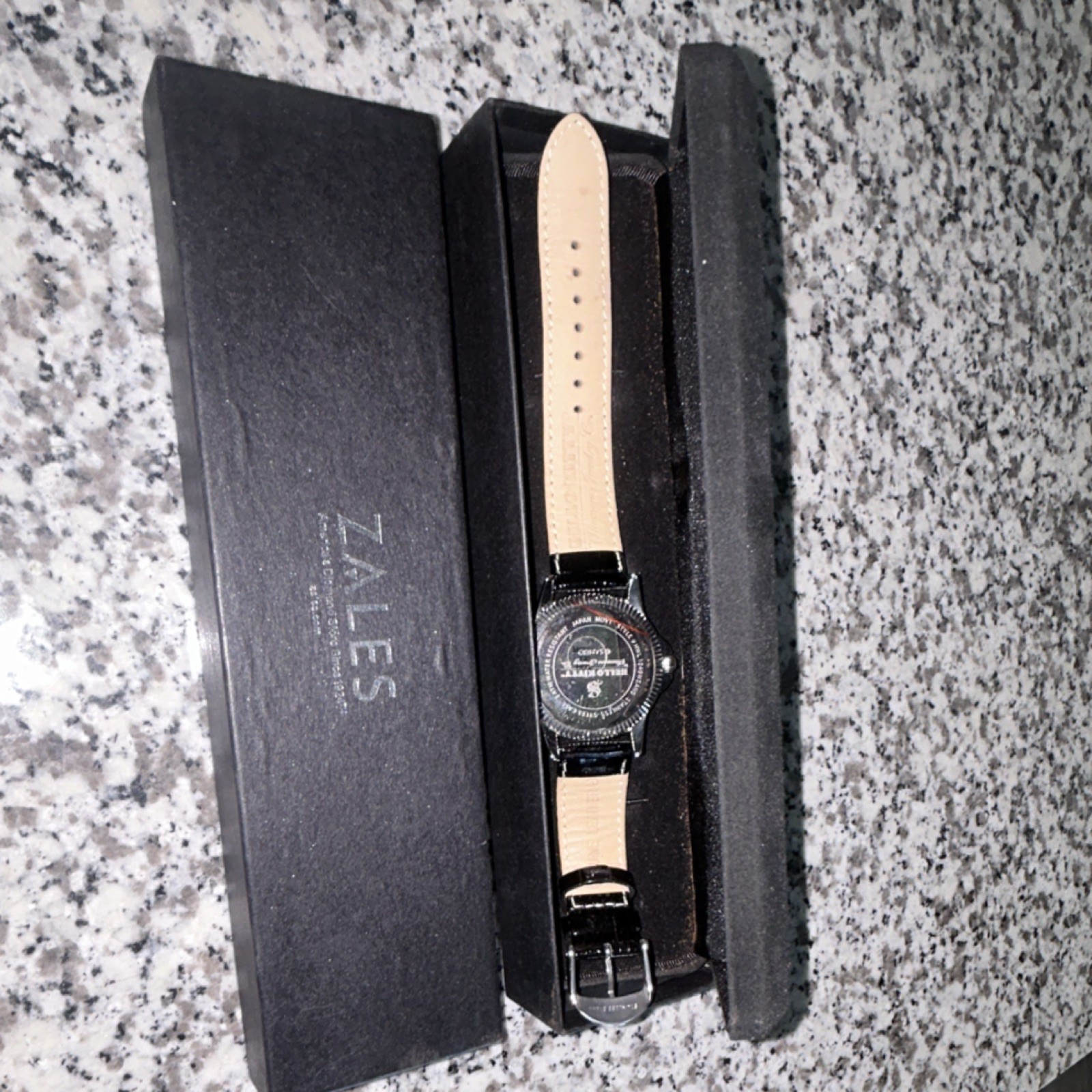 Zales Women’s Quartz Analog Dress Watch 26mm Silver Case Black Leather Strap