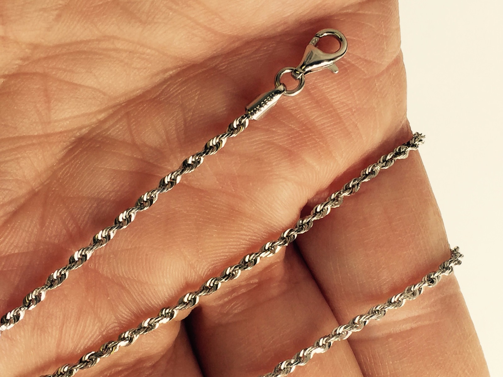 14k White Gold 7″ Solid Diamond Cut Rope Chain Bracelet 2.25mm 2.3 Grams
