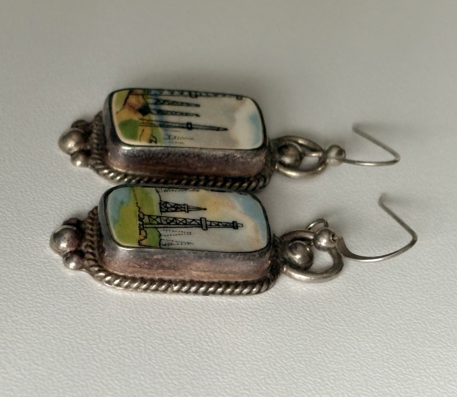 JACQUELINE SMILEY JSVR WESTERN VINTAGE REVIVAL STERLING SILVER OIL RIG EARRINGS
