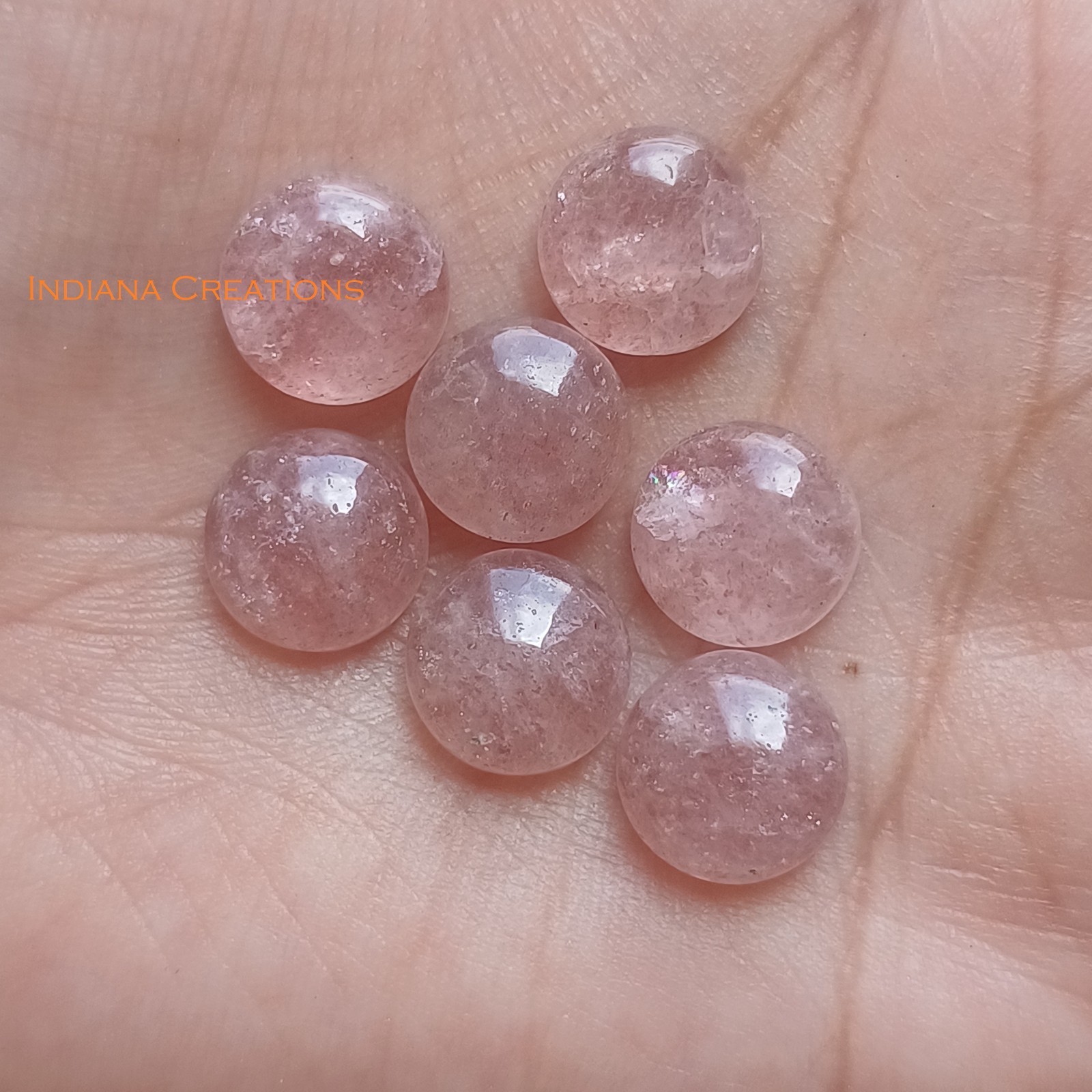 16mm Pink Strawberry Quartz Natural Round Cabochon Loose Gemstone