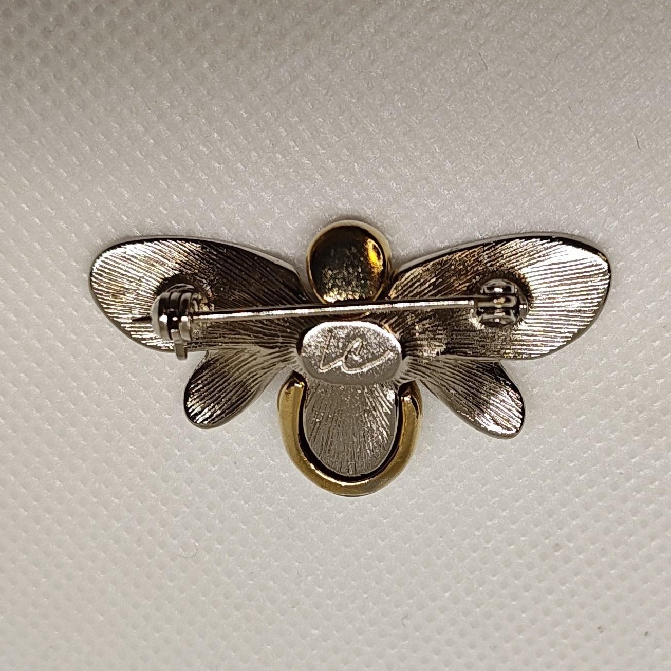 Liz Claiborne Bumblebee Brooch Pin Gold Silver Black Enamel Insect Jewelry