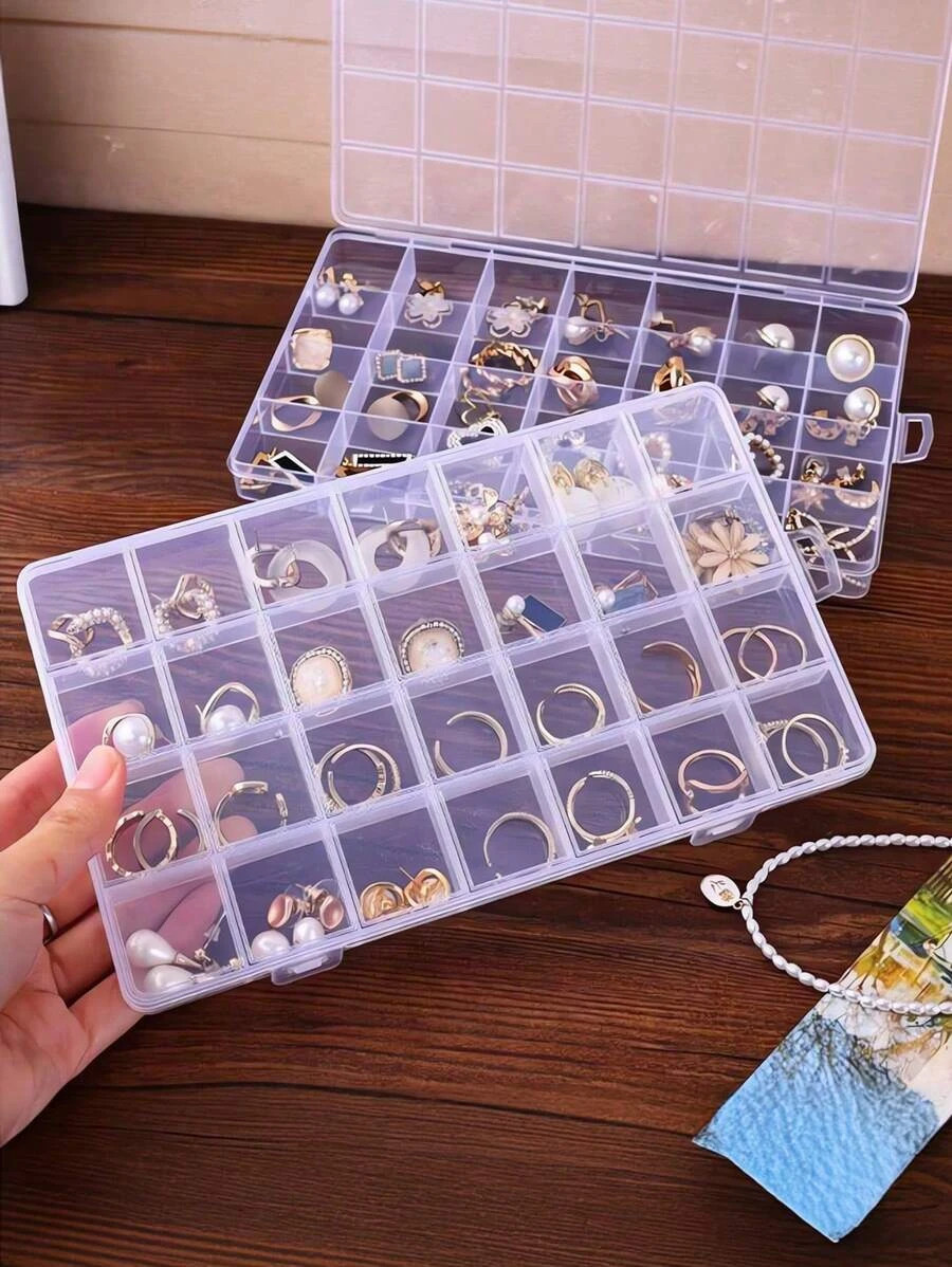 24 Grid Clear Organizer Case Container Nail Art Rhinestones Jewelry Storage Box