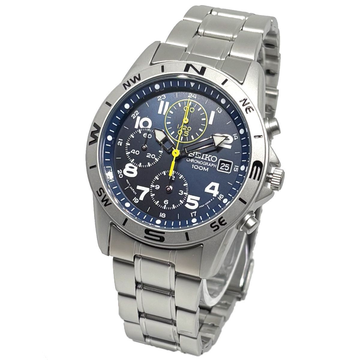 Seiko SND379P1 Chronograph Quartz Watch Navy Dial Silver Steel 38mm Japan