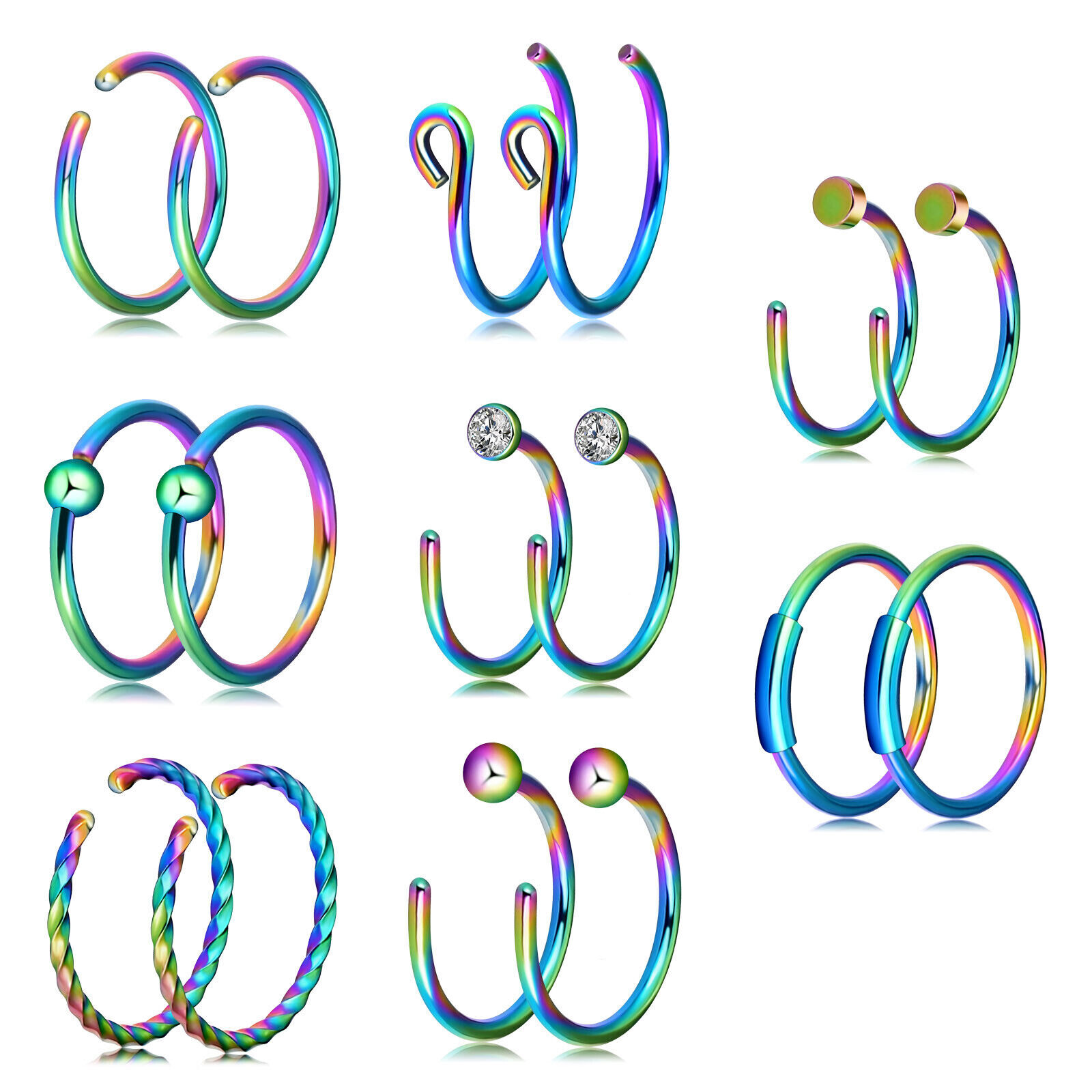 2-32PCS Surgical Steel Nose Rings Hoop Studs Cartilage Earring Body Piercing 20G
