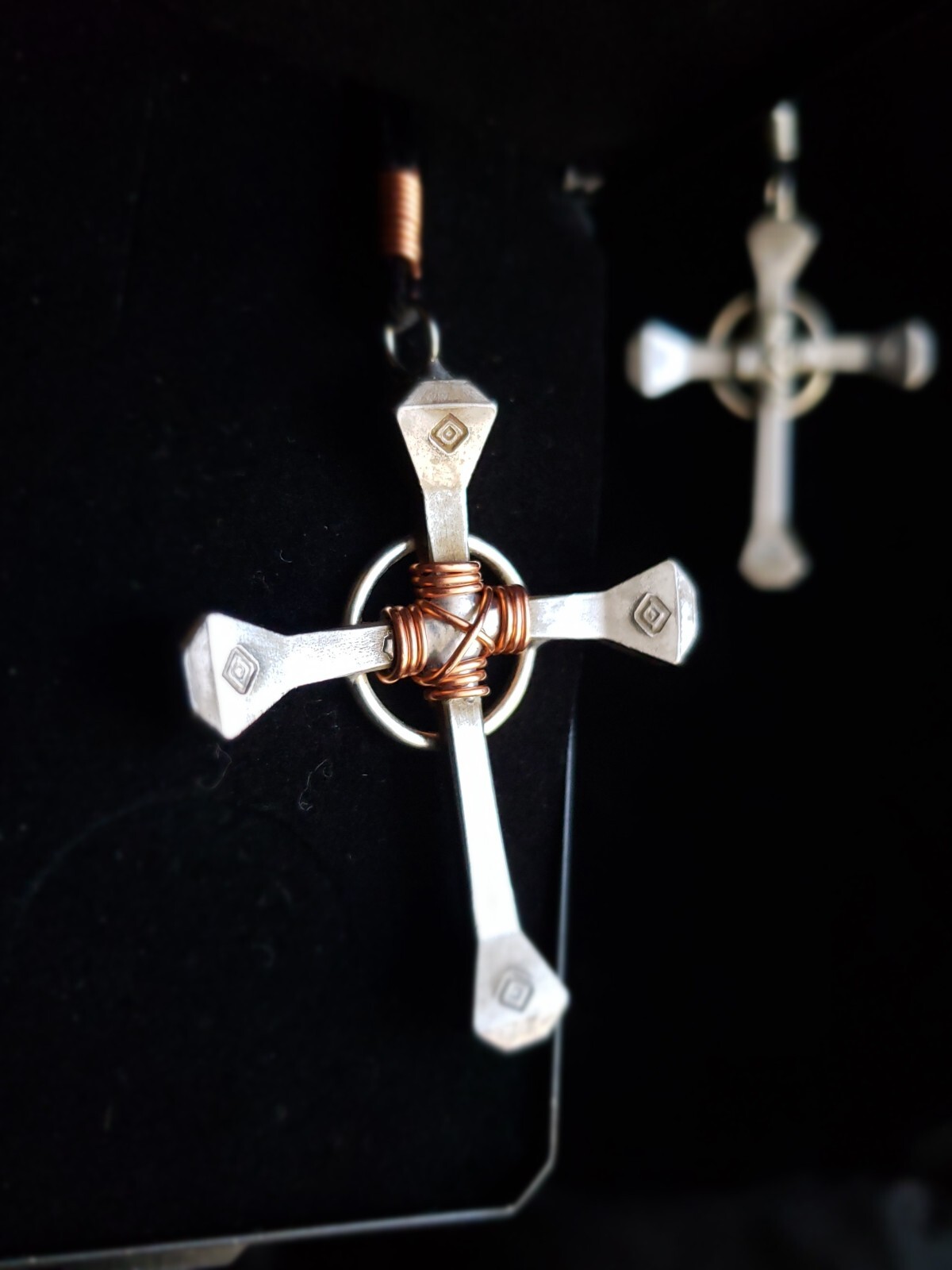 Nail Cross Necklace Horseshoe Nail & Copper wire wrap with clasp USA Handmade