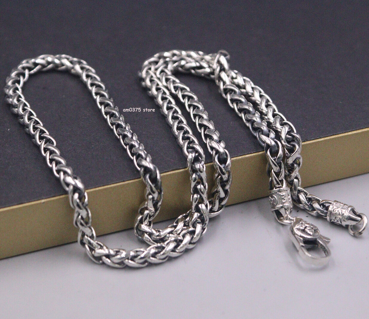 Real 925 Sterling Silver Necklace Men’s 5mm Wide Wheat Chain Link 22inch