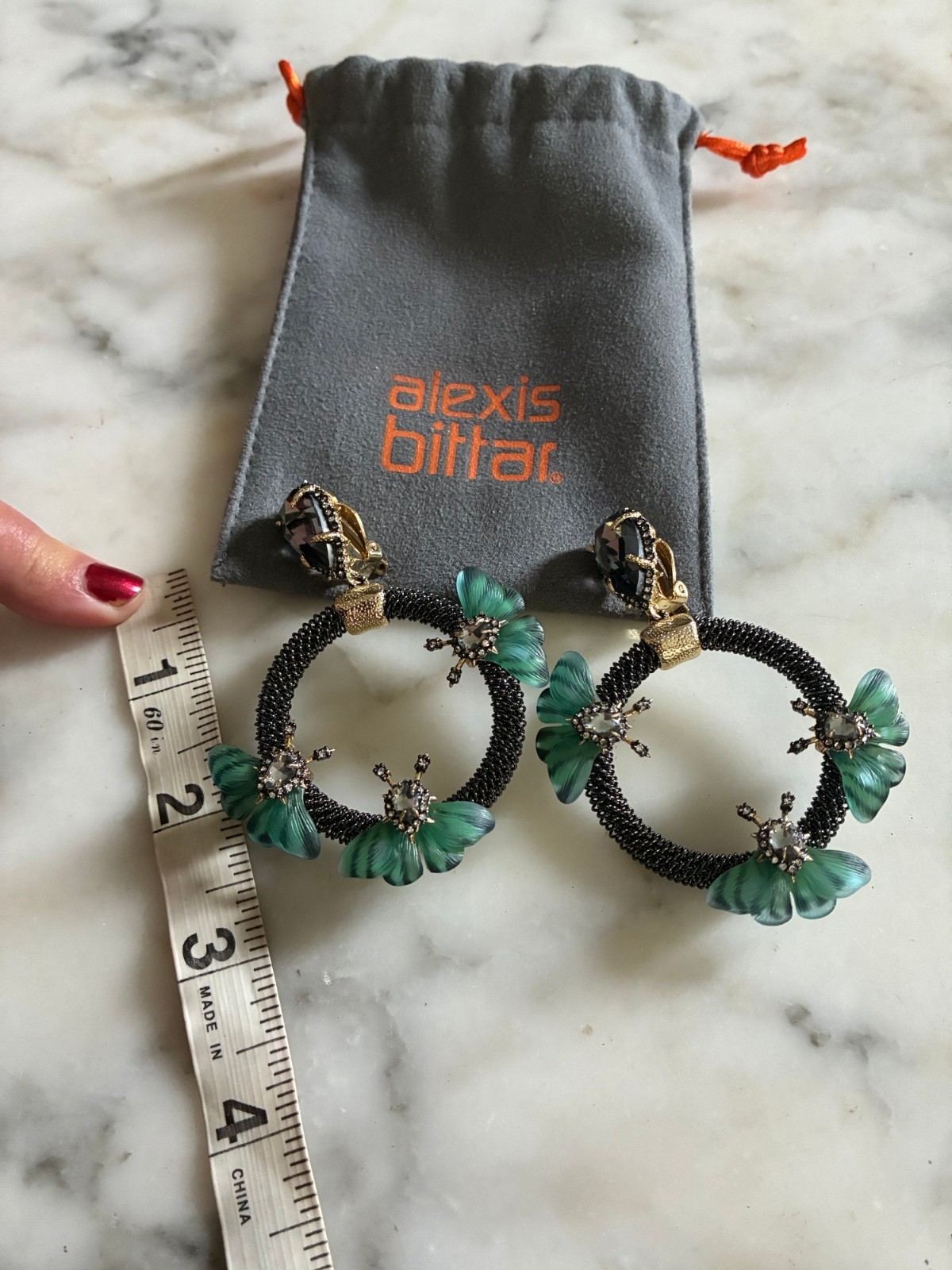 Alexis Bittar new green lucite crystal butterfly statement earrings