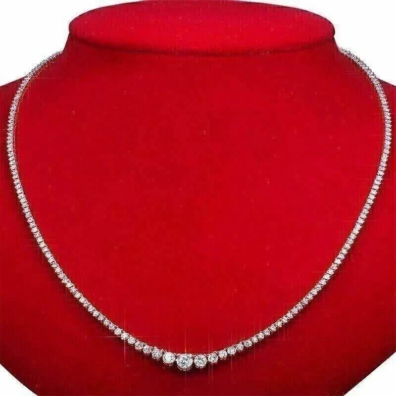 13Ct Round Cut Lab Created Diamond Women’s Tennis Necklace 14K White Gold Plated