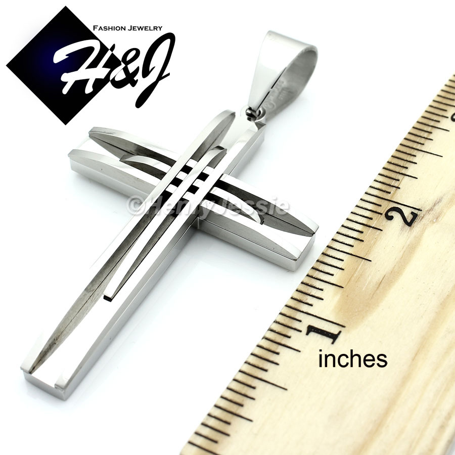 24″MEN Stainless Steel 8mm Silver Interlock Bone Chain Necklace Cross Pendant*A