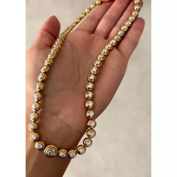 49Ct Lab Created Bezel Set Diamond 14k Yellow Gold Plated Modern Tennis Necklace