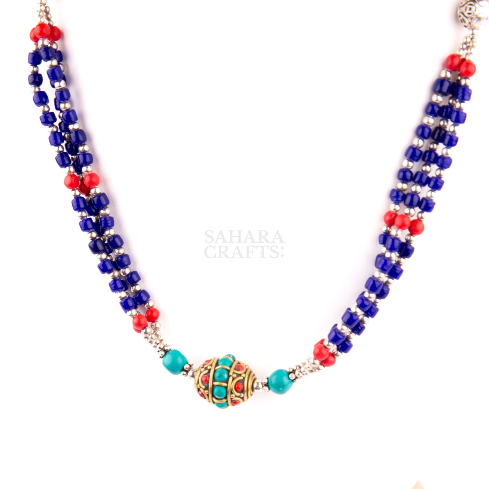 Tibetan Necklace Turquoise Coral Lapis Lazuli Beads, Handmade Ethnic Tribal