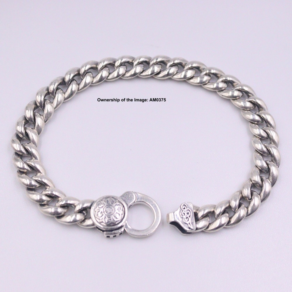 Pure 925 Sterling Silver Women Men Bracelet 9mm Curb Cuban Link Chain 8.26inch