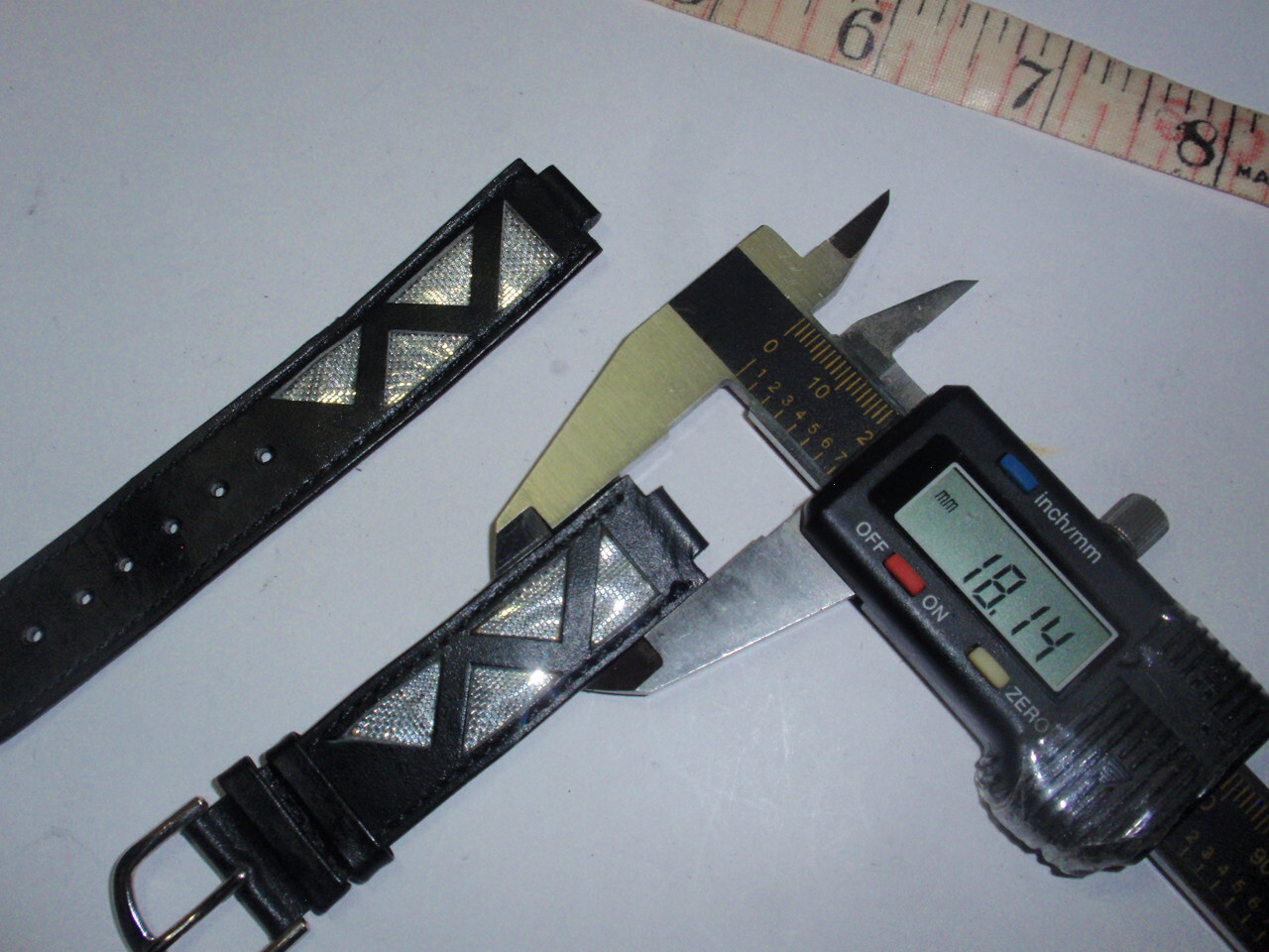 10mm Hook End ~8″Long Black Leather Watch Band Width 18mm GoldTone Clasp #HB 203