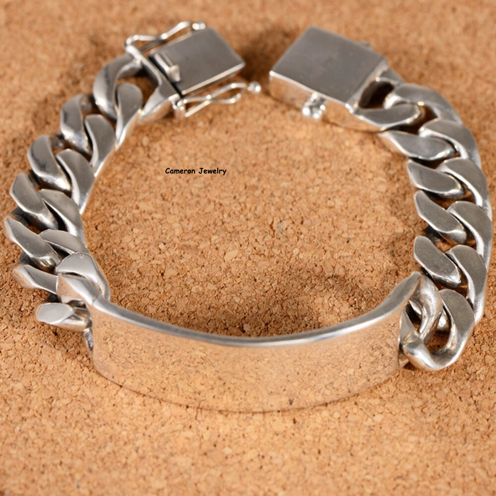 Solid S925 Sterling Silver Chain 12mm Cuban Curb Link Bracelet 57-58g 7.5inch