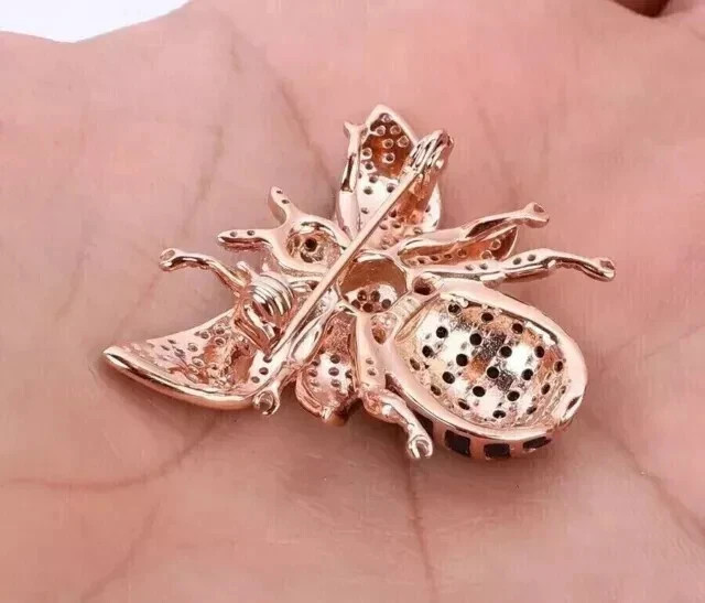 Honey Bee Brooch Pin 4CT Round Lab-Created Black Diamond 14K Rose Gold Plated