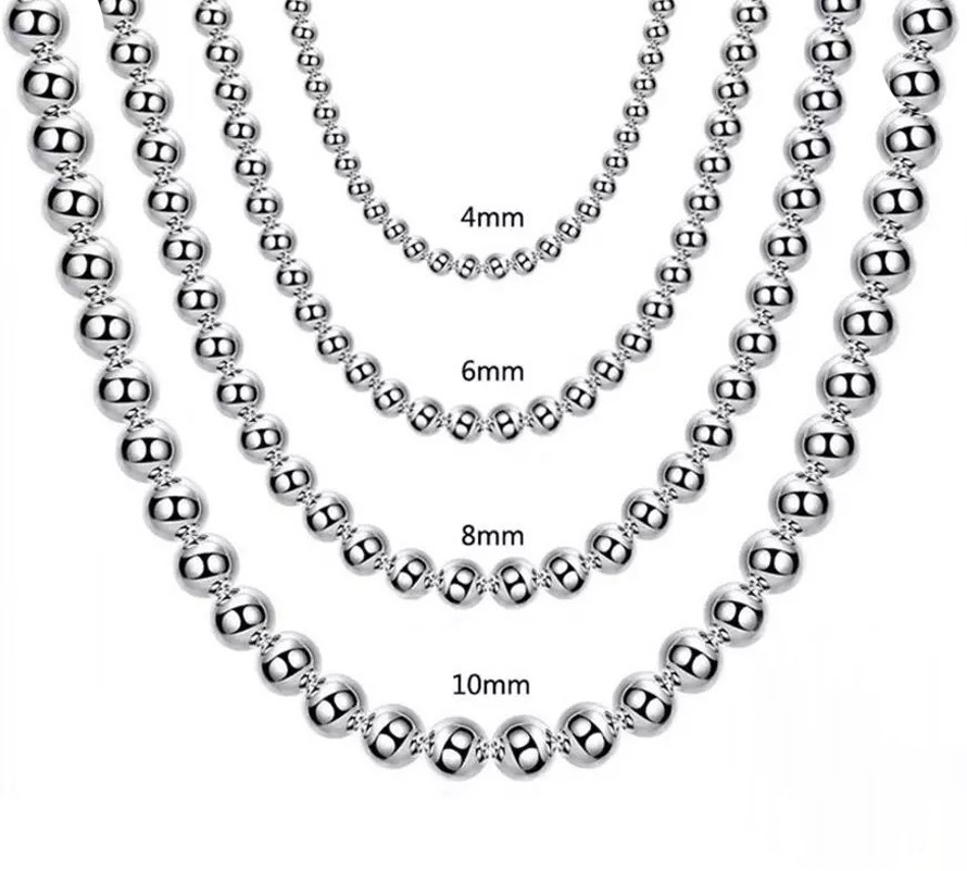 925 Sterling Silver Bead Ball Chain Necklace 4MM 6MM 8MM 10MM Men Women US