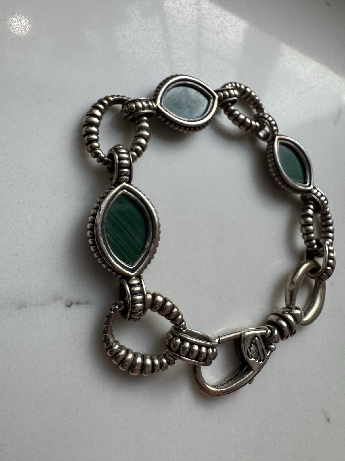 LAGOS Malachite and Quartz Doublet Venus Link Bracelet Sterling Silver 925