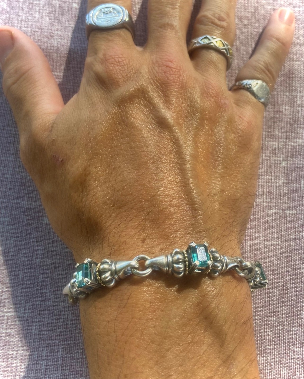 LAGOS CAVIAR Blue Topaz Sterling Silver 18k Gold Bracelet & Earrings Set