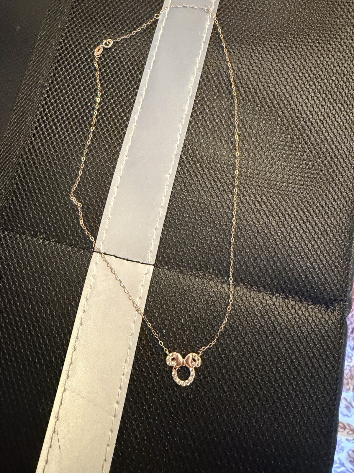 ZALES Child’s Disney White Topaz Minnie Mouse Necklace in 14K Rose Gold – 13″