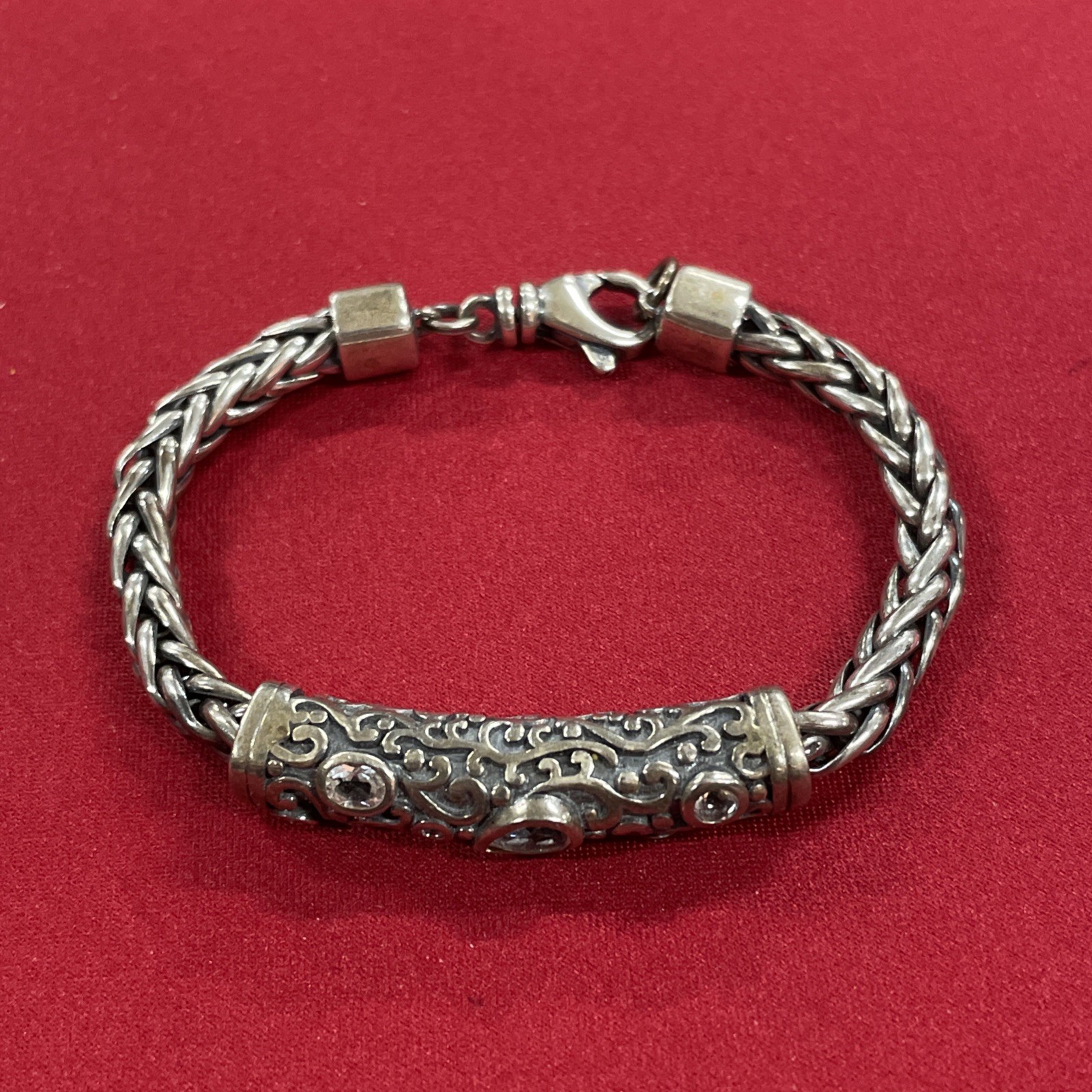 Sterling Silver 925 Israel PZ Paz Creations Carved Bar Chain 6.75 Bracelet