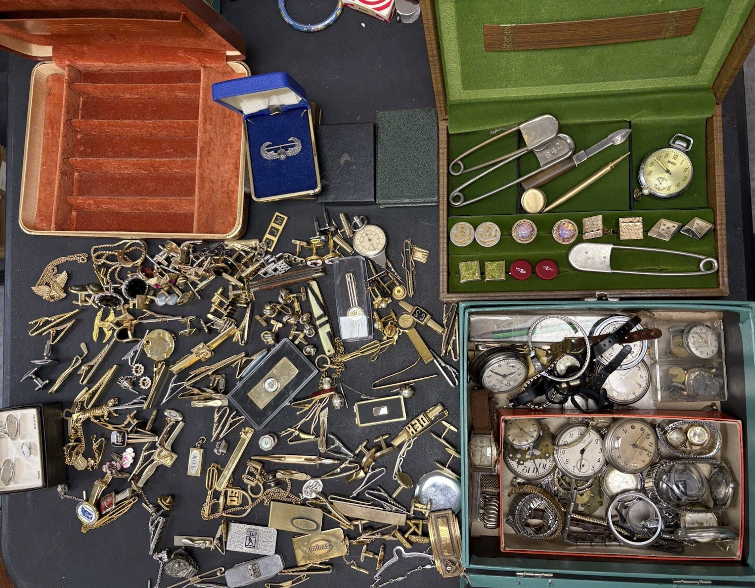 Huge Vintage Men’s Cufflink Pocket Watch & Jewelry etc Lot over 150 PC LOT