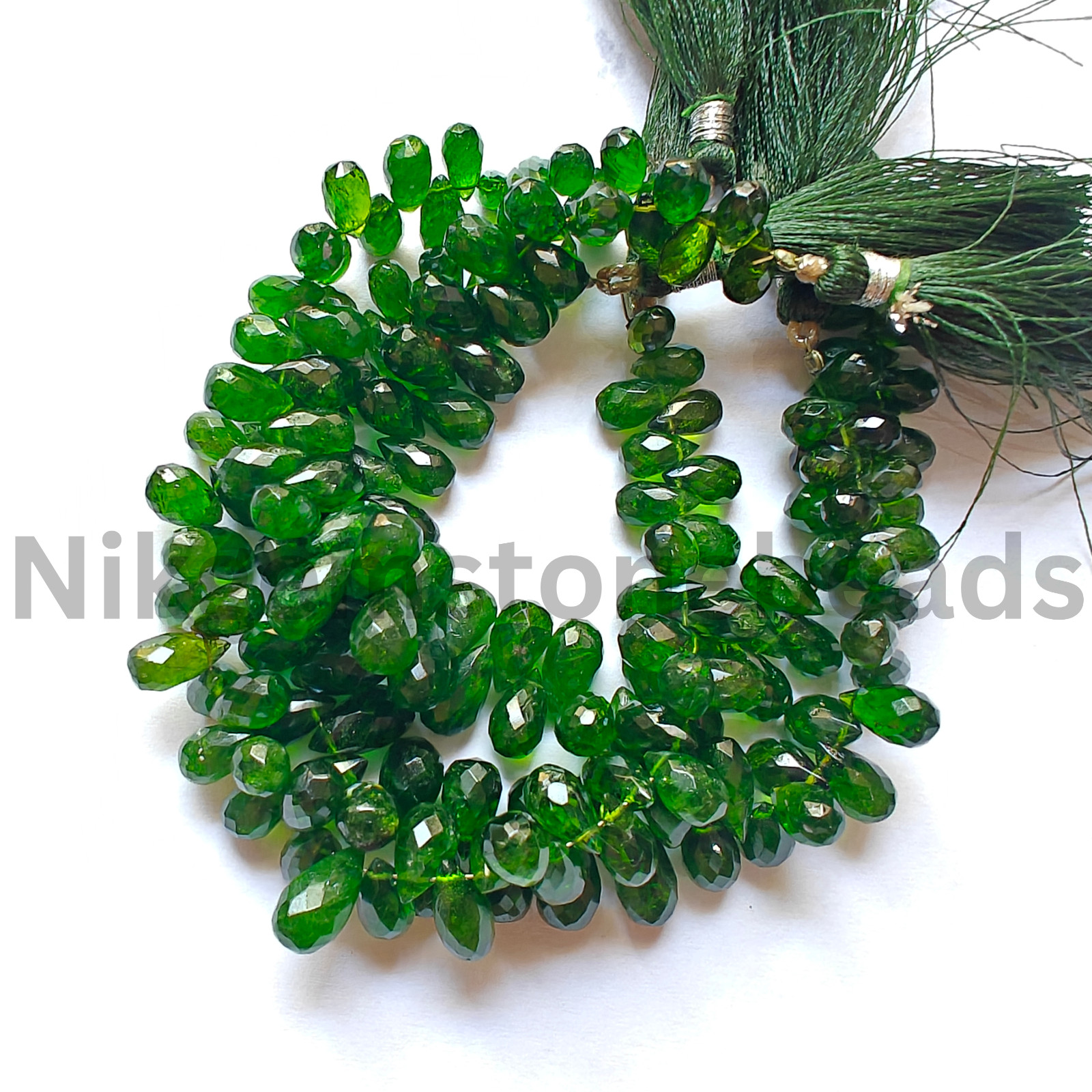Natural Green Chrome Tourmaline, Briolette Faceted Drop Cut Stone, 8.00-10.00 MM